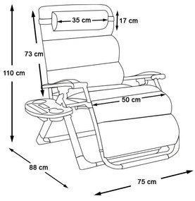 Polstrovaná stolička zero gravity, rôzne farby- sivá