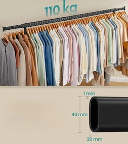 Pojízdný stojan na oblečení Fabio 160-200 cm černý