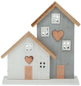 Drevená LED dekorácia DOMČEKY 29 cm