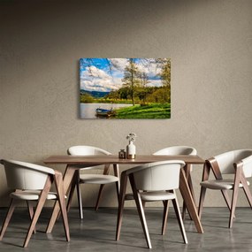 Obraz loďky pri jazere (90x60 cm)