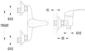 Aqualine, AQUALINE 35 nástenná sprchová batéria, rozteč 150mm, chrómová, 52126