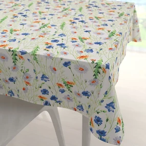 Biante Bavlnený štvorcový obrus Sandra SA-601 Margaréty a zvončeky na bielom 140x140 cm