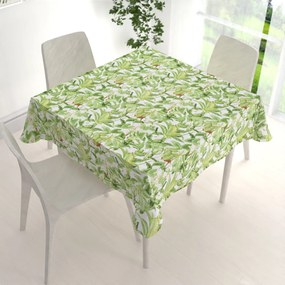 Biante Bavlnený štvorcový obrus Sandra SA-297 Zelené izbové rastliny na bielom 90x90 cm
