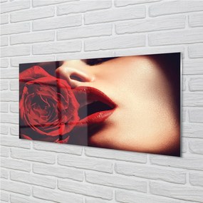 Obraz na skle Rose žena v ústach 100x50 cm