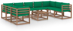 10-dielna záhradná sedacia súprava so zelenými podložkami