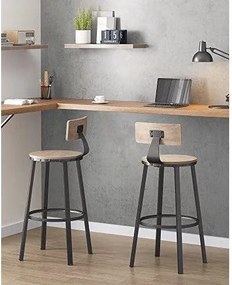 Sada 2 barových stoličiek, s operadlom, oceľovým rámom, greige a čierna farba