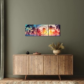 Obraz - Tropický západ slnka (s hodinami) (90x30 cm)
