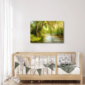 Obraz - Vŕba pri jazere, olejomaľba (90x60 cm)