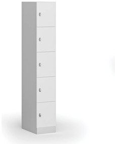 Šatníková skrinka s úložnými boxmi, 5 boxov, 1850 x 300 x 500 mm, otočný zámok, laminované dvere, biela