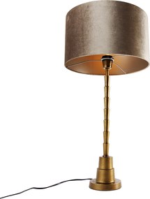 Stolná lampa bronzová s zamatovým tienidlom taupe 35cm - Pisos