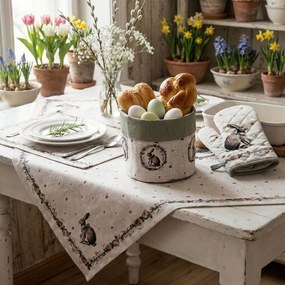 Bavlnený košík na pečivo so zajacom Natural Linen Easter - Ø 15*16 cm