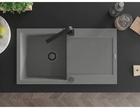 Mexen Leo, drez granitový 900x500x190 mm, 1-komorový, šedý s čiernym sifónom a čierna drezová batéria Rita, 6501-71-670300-70-B