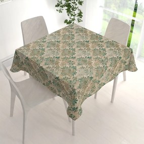 Biante Zamatový štvorcový obrus Tamara TMR-049 Hnedo-zelený zámocký vzor na svetlo hnedom 120x120 cm