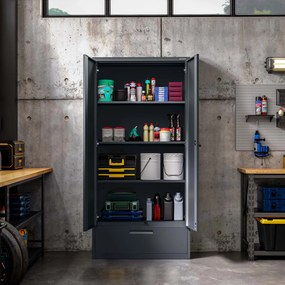 Modulárna kovová multifunkčná skriňa so zásuvkou antracitová MEGAN 1850 x 900 x 400 mm