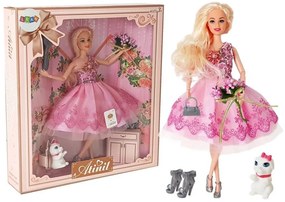 LEAN TOYS Bábika v plesových šatách, s doplnkami 28 cm - blond, ružová