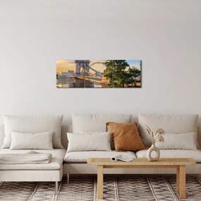 Obraz - Most cez rieku, Budapešť, Maďarsko (s hodinami) (90x30 cm)