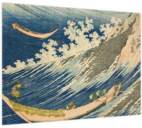 Sklenený obraz - Katsushika Hokusai, Fishing Boats at Choshi in Shimosa (Soshu Choshi) , reprodukcia (70x50 cm)
