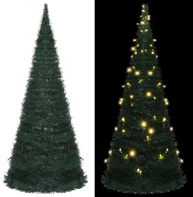 Rozkladací umelý vianočný stromček s LED zelený 210 cm 321525