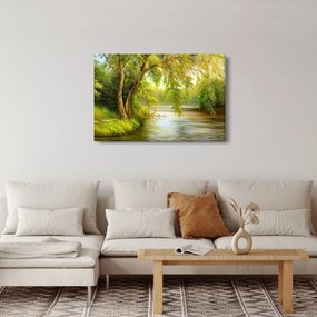 Obraz - Vŕba pri jazere, olejomaľba (90x60 cm)