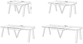 AVERY Dub Craft / čierna spodná časť - LOFTOVÝ / PRIEMYSELNÝ STÔL DO OBÝVAČKY/ JEDÁLNE ROZKLADACÍ DO 290 cm!
