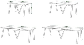 AVERY Dub Craft / čierna spodná časť - LOFTOVÝ / PRIEMYSELNÝ STÔL DO OBÝVAČKY/ JEDÁLNE ROZKLADACÍ DO 290 cm!