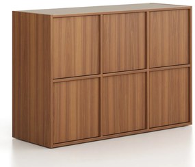 Kancelárska skriňa FRAME, nízka, 6x dvere, 1299 x 450 x 881 mm, PUSH-lock, orech