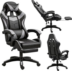 LEAN Kancelárska stolička s opierkou na nohy a vankúšmi – sivá