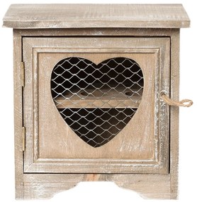 Hnedá drevená skrinka na vajíčka so srdiečkom - 19*14*19 cm