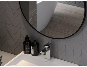 Mexen String, okrúhle kúpeľňové zrkadlo na pásiku 80 cm, farba rámu čierna matná, 9854-080-080-000-70