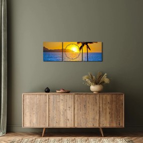 Obraz - Západ slnka nad morom (s hodinami) (90x30 cm)