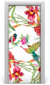 Samolepiace fototapety na dvere Vtáky a kvety 75x205 cm