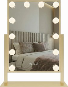 Rea Hollywood, LED zrkadlo, 30x40 cm, zlatá lesklá, HOM-01804
