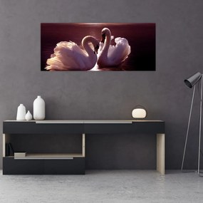 Obraz - Labute na jazere (120x50 cm)