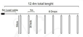 ACA Lighting LED vianočné záves Cencúle, 12,4m, studená biela, IP44, 240 LED