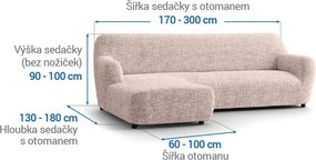 Bielastické poťahy GRAFITI NOVÉ béžové sedačka s otomanom vľavo (š. 170 - 300 cm)