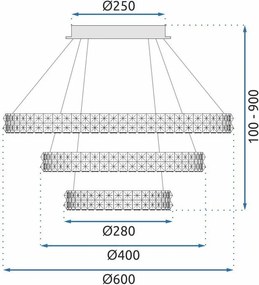 Toolight Toolight, LED stropné svietidlo 60cm, 76W, 4000K, MS008-CP, chrómová, OSW-09618