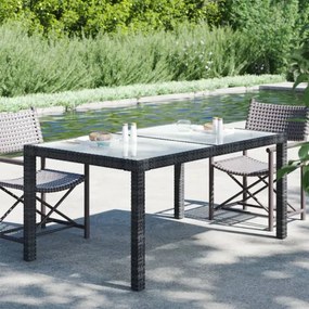 vidaXL Záhradný stôl 150x90x75 cm tvrdené sklo a polyratan čierny-