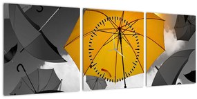 Obraz žltého dáždnika (s hodinami) (90x30 cm)