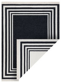 Obojstranný šnúrkový ekologický koberec TWIN 22990S rámom, so strapcami, krémovo - čierny