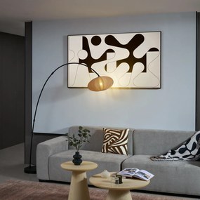 Japandi oblúková stojaca lampa čierna s hnedým tienidlom - Bida