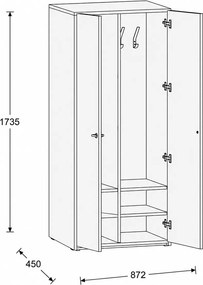 Šatníková skriňa FRAME, 2 oddiely, 872 x 450 x 1735 mm, PUSH-lock, orech