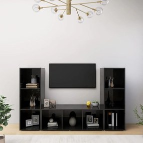 TV skrinky 3 ks lesklé čierne 107x35x37 cm drevotrieska