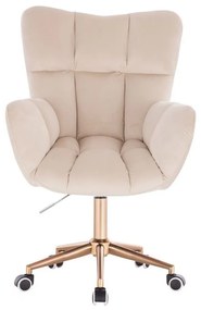 LuxuryForm DESIGN Kreslo AURORA VELUR na zlatej podstave s kolieskami - krémové