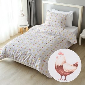 Biante Detské bavlnené posteľné obliečky Sandra SA-752 Sliepočky a húsky na bielom Predĺžené 140x220 a 70x90 cm