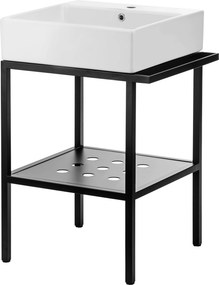 Deante Temisto, stojaca kúpeľňová konzola s umývadlom 565x500x700 mm, čierna, biela, CDTS6U5S