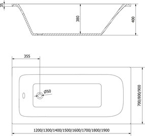 Mexen Vega obdĺžniková vaňa 150 x 70 cm s krytom, biela - 55011507000X
