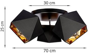 Stropné svietidlo Diamond Gold, 3x čierne/zlaté textilné tienidlo, (možnosť polohovania), o