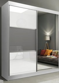 Šatníková skriňa Rumba, 200 cm, biela/biele sklo