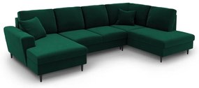 Zelená zamatová rozkladacia/s úložným priestorom rohová pohovka (pravý roh/do "U") Kyoto – Cosmopolitan Design