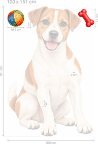 Usmievavý Jack Russell teriér realistické textilné nálepky na stenu pre milovníkov teriérov arch 30 x 46 cm